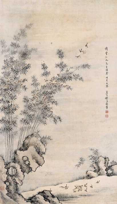 刘玉笙 戊午（1918年）作 竹雀图 立轴